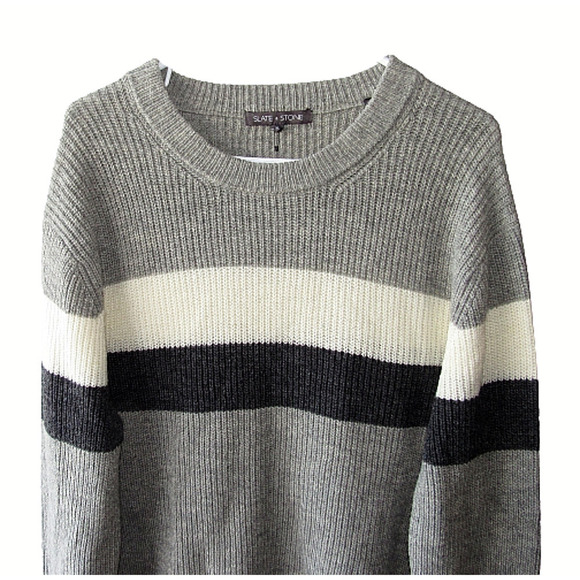 SLATE And Stone Men's Size XL Gray Striped Wool Blend Pullover Sweater - Picture 2 of 5